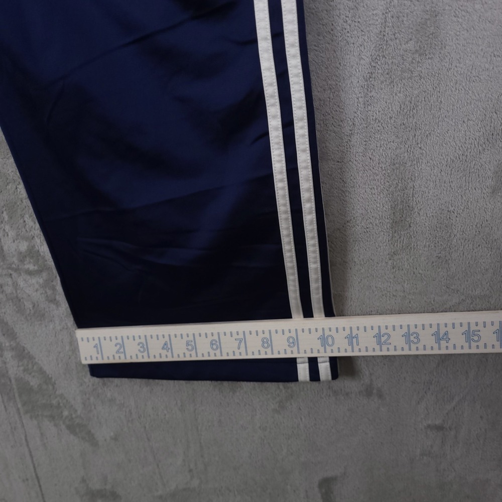 Vintage Adidas Track Pants Navy Blue Sz L Snap Button Sides Stripes Athletic Y2K - Picture 13 of 16